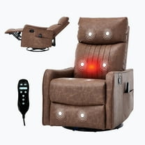 CQSXDA Brown Heat Massage Manual Recliner Chair With Rocker And Swivel In Faux Leather For Living Room Comfort And Relaxation