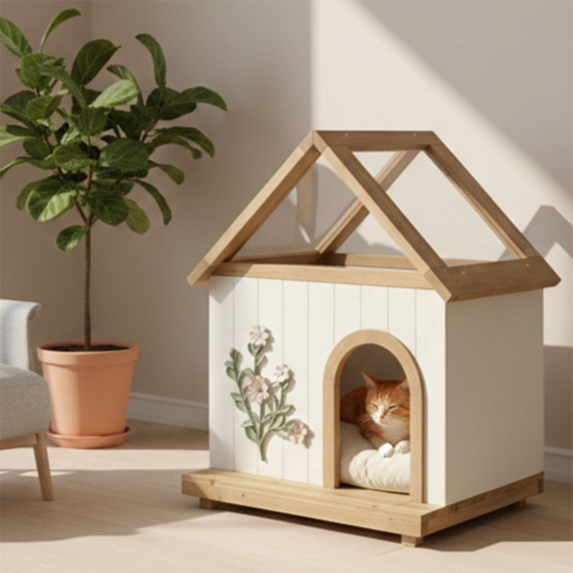 CQSXDA Cat House With Acrylic Roof – Indoor Outdoor Wooden Pet Shelter For Cats And Small Dogs Up To 25 Pounds