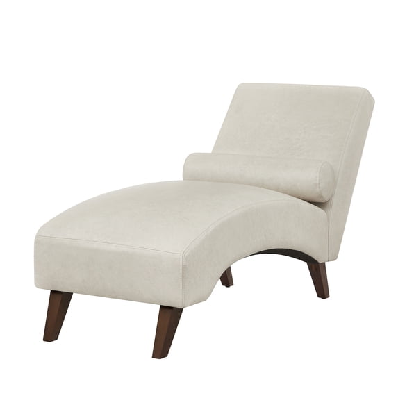 CQSXDA Chaise Lounge Chair with Bolster Pillow in Tech Fabric - Mid-Century Modern Curved Lounger for Living Room and Bedroom Use, Beige
