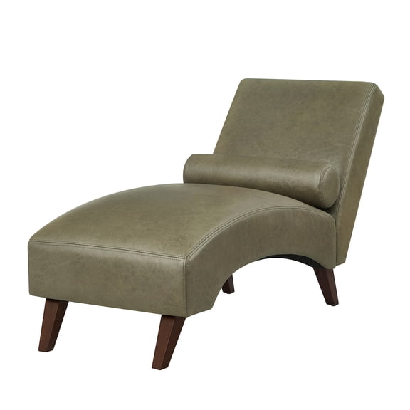 CQSXDA Chaise Lounge Chair with Bolster Pillow in Tech Fabric - Mid-Century Modern Curved Lounger for Living Room and Bedroom Use, Olive Green