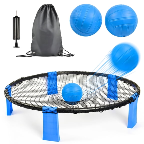 CQSXDA Classic Roundnet Game Set with Carry Bag, 2 Balls and Playing Net for Beach, Park and Backyard Fun, Blue