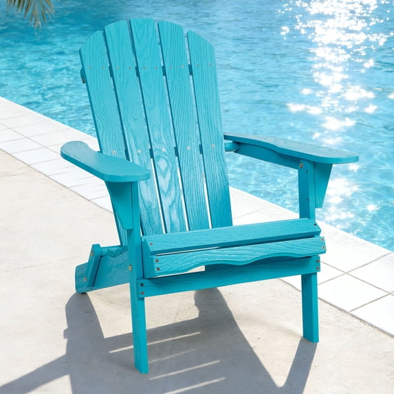CQSXDA Classic Wooden Adirondack Lounge Chair in Natural Finish Embossed Grain Design with Folding Feature for Gardens and Patios, Turquoise Blue