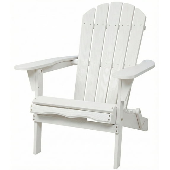 CQSXDA Classic Wooden Adirondack Lounge Chair in Natural Finish Embossed Grain Design with Folding Feature for Gardens and Patios, White