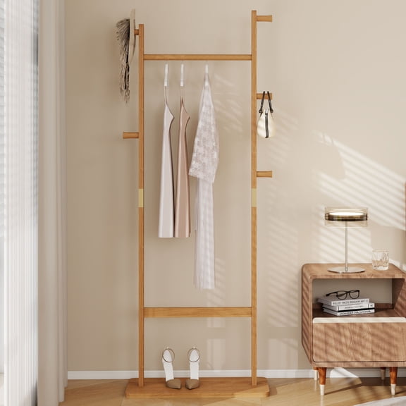 CQSXDA Coat Rack with Environmental Protection Wood, 23.6x11x70.8 Inches, Perfect for Any Room, Light Brown