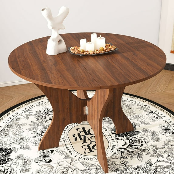 CQSXDA Compact 43 Inch Folding Dining Table, MDF Kitchen Table For Limited Spaces Indoor Outdoor, Walnut
