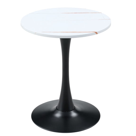 CQSXDA Compact Round Table, 23.6 Inch Metal Pedestal Dining Table for Small Areas and Cafes With Modern Style, Black White
