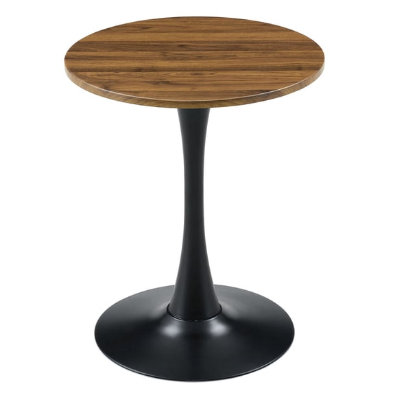 CQSXDA Compact Round Table, 23.6 Inch Metal Pedestal Dining Table for Small Areas and Cafes With Modern Style, Walnut