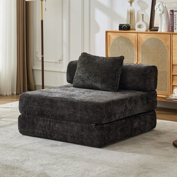 CQSXDA Compression Floor Sofa Bed in Soft Chenille Fabric, No Assembly Required, Perfect for Bedrooms,Black