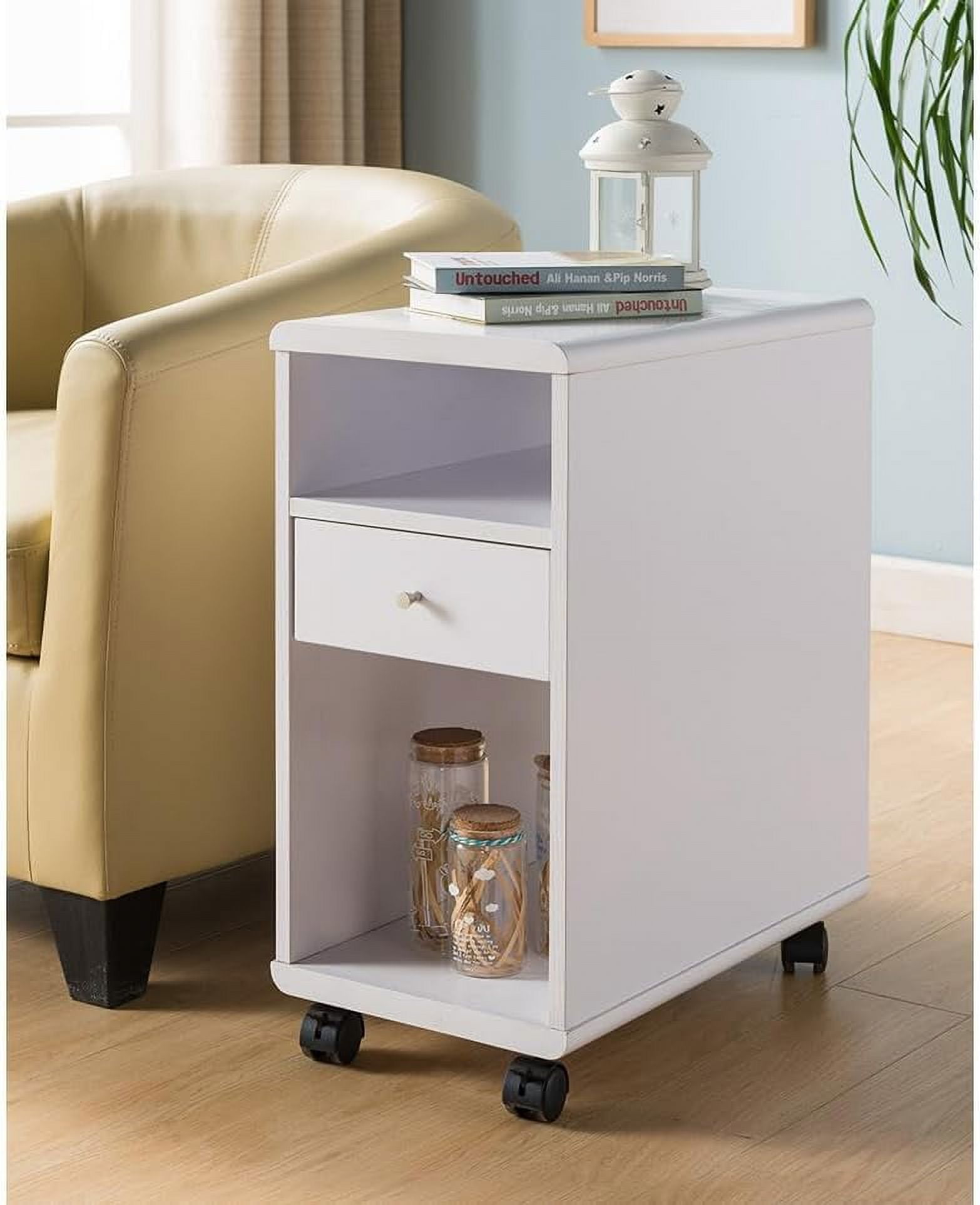 CQSXDA Convenient Mobile Chairside Table with Storage Drawer & Shelves