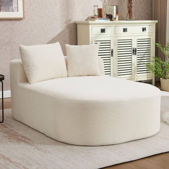 CQSXDA Convertible Corduroy Chaise Lounge Chair with Two Pillows 67.5'' Sofa Bed No Assembly Required for Home, Beige
