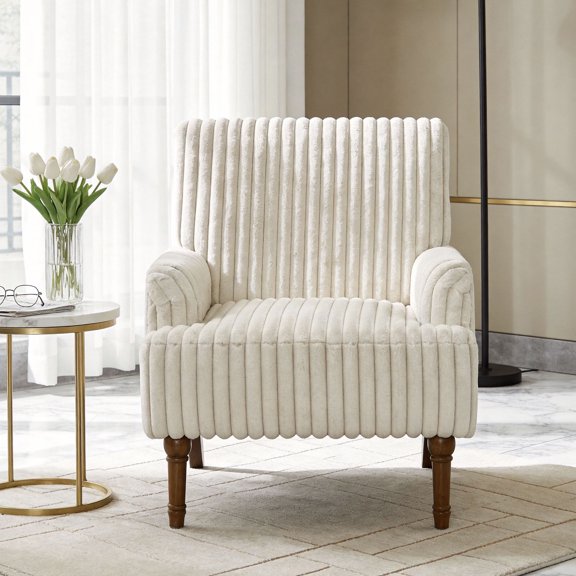 CQSXDA Corduroy Accent Upholstered Armchair with 9-Inch Solid Wood Legs for Modern Living Room Decor, Beige