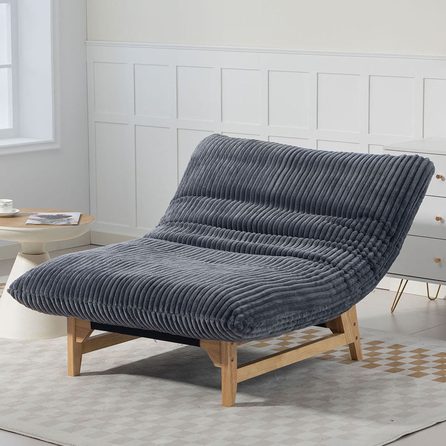 CQSXDA Corduroy Bean Bag Chair For Adults In Plush Grey Fabric, Ergonomic Single Seat For Living Room And Bedroom