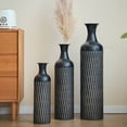 thumbnail image 1 of CQSXDA Decorative Metal Vases Set of 3 Tall with Textured Pattern for Modern Home Decor, Flower Vases for Living Room, Black, 1 of 12