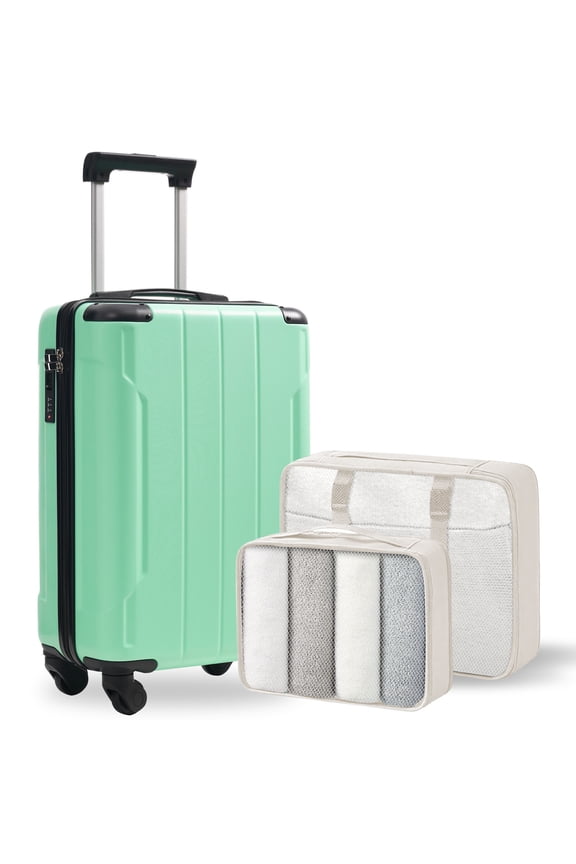 Durable 20-Inch ABS Suitcase Featuring Spinner Wheels And A Built-in TSA Lock, Comes With 2 Packing Cubes,Creamy Green