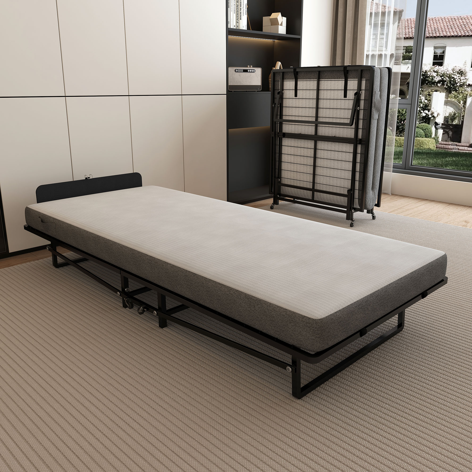 CQSXDA Durable Metal Folding Bed Frame With Comfortable Foam Mattress CQSXDA Durable Metal Folding Bed Frame With Comfortable Foam Mattress