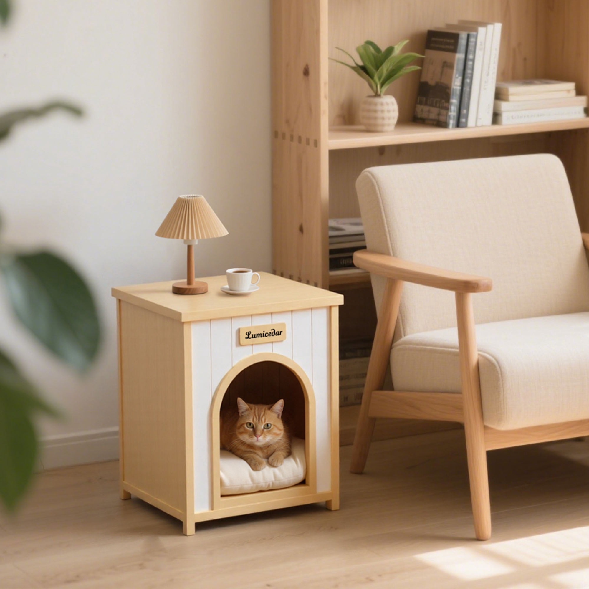 CQSXDA Durable Yellow Flat Roof Pet House 53x51.6x60 cm Quality FSC Solid Wood Indoor Shelter for Small Pets
