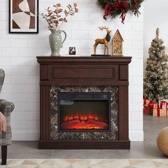 CQSXDA Electric Fireplace with Mantel Surround, 23 Inch Insert, Adjustable Flame Feature, Remote Control, Home Heating Solution,Cherry