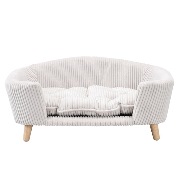 CQSXDA Elevated Dog Bed Frame For Small Dog Corduroy Couch Bed With Supportive Foam Rubber Wood Legs, Beige