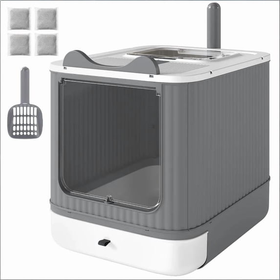 CQSXDA Enclosed Design Cat Litter Box With Slide-Out Tray For Small And Medium Cats Easy Cleaning Solution