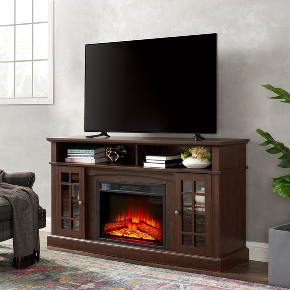 CQSXDA Entertainment Console with 23 Inch Fireplace Insert for 65 Inch TVs Ample Open and Closed Storage
