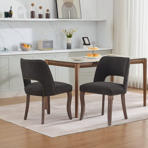 CQSXDA Fabric Upholstered Wooden Dining Chairs Set of 2, Cozy Farmhouse Style for Kitchen and Dining Room Décor,Black