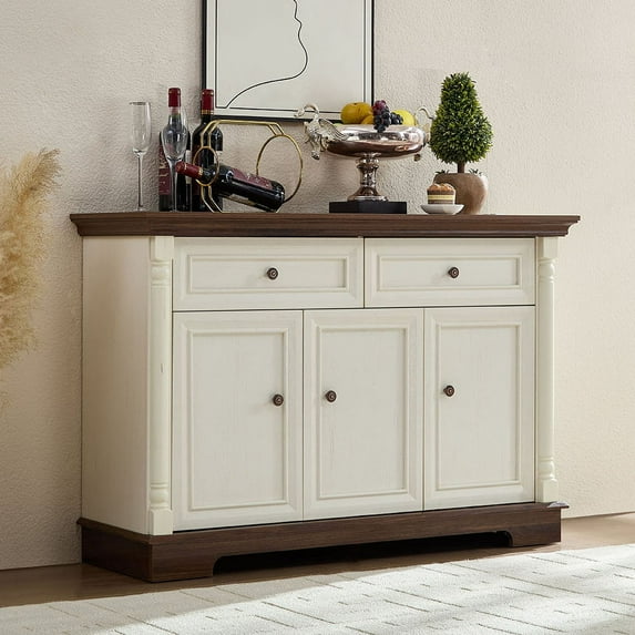 CQSXDA Farmhouse Style Kitchen Storage Cabinet in Wooden Finish 47" Sideboard with Drawers and Doors