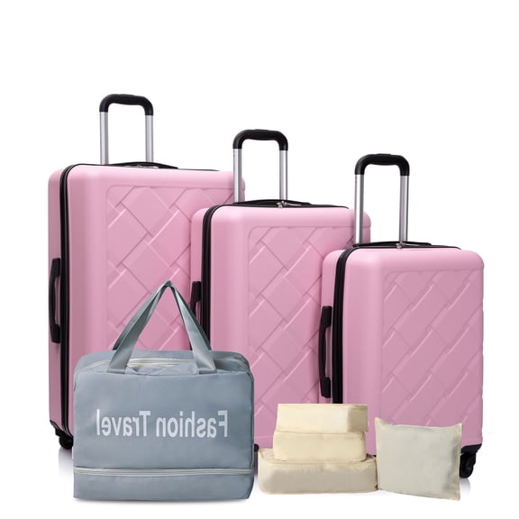 CQSXDA Fashionable Hardshell Suitcase with Spinner Wheels in Red, 8-Piece Set with 20 24 28 Inch Sizes and Storage Bags