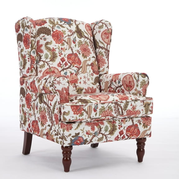 CQSXDA Floral Upholstered Armchair With Retro Wood Legs, Single Sofa Chair For Living Room And Office, 
Bean paste red