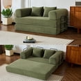 thumbnail image 1 of CQSXDA Foldable 59 Inch Corduroy Sofa Bed With Cylindrical Pillow And Fixed Frame For Living Room Or Bedroom Use, Green, 1 of 16