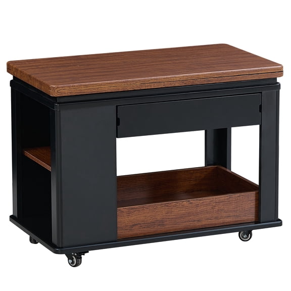 CQSXDA Functional 27.6 Inch Side Table with Casters and Foldable Top for Versatile Use in Home Decor and Storage, Black,Walnut