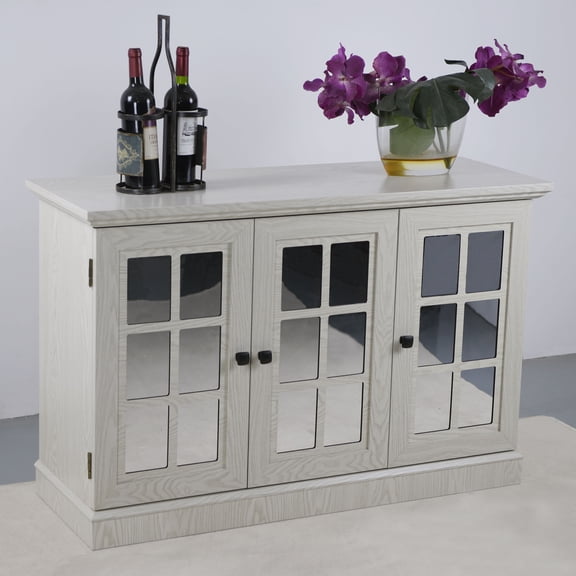 CQSXDA Functional 45" Wide Storage Cabinet With 3 Mirrored Acrylic Doors Adjustable Shelves For Living Room Dining Room Kitchen, White Oak