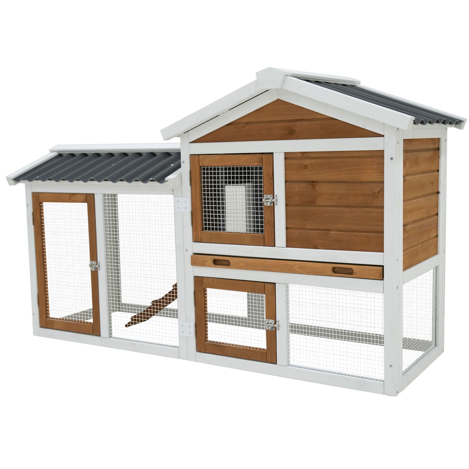 CQSXDA Functional 58 Inch Bunny Hutch Rabbit Cage with Stairs and Cleaning Tray for Small to Medium Pets Outdoors Indoors