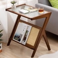 thumbnail image 1 of CQSXDA Functional Glass Coffee Table with Rattan Accents, Brown End Table for Bedroom or Living Room Storage, 1 of 10