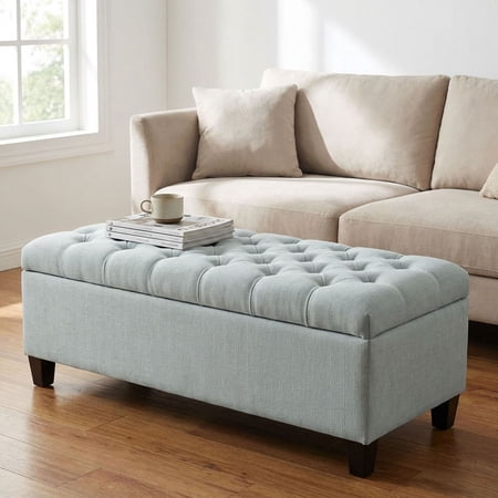 CQSXDA Functional Storage Ottoman Bench 50.25 Inch with Safety Hinges for Living Dining Room and Hallway, Baby Blue-Polyester
