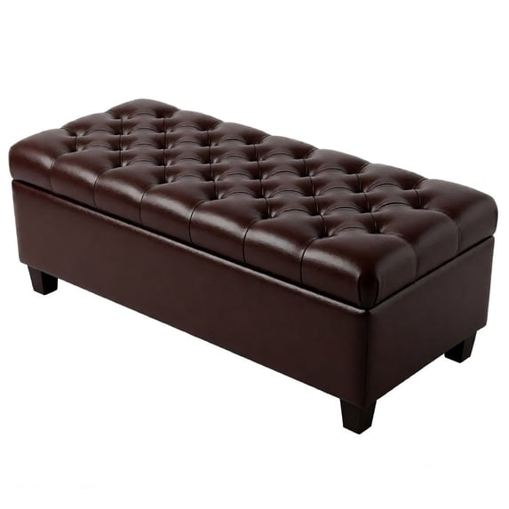 CQSXDA Functional Storage Ottoman Bench 50.25 Inch with Safety Hinges for Living Dining Room and Hallway, Brown-PU Leather