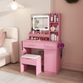thumbnail image 1 of CQSXDA Functional Vanity Desk with Built-In LED Mirror Lights, 3 Drawers and Power Outlet, Perfect Makeup Table for Women，Pink, 1 of 15