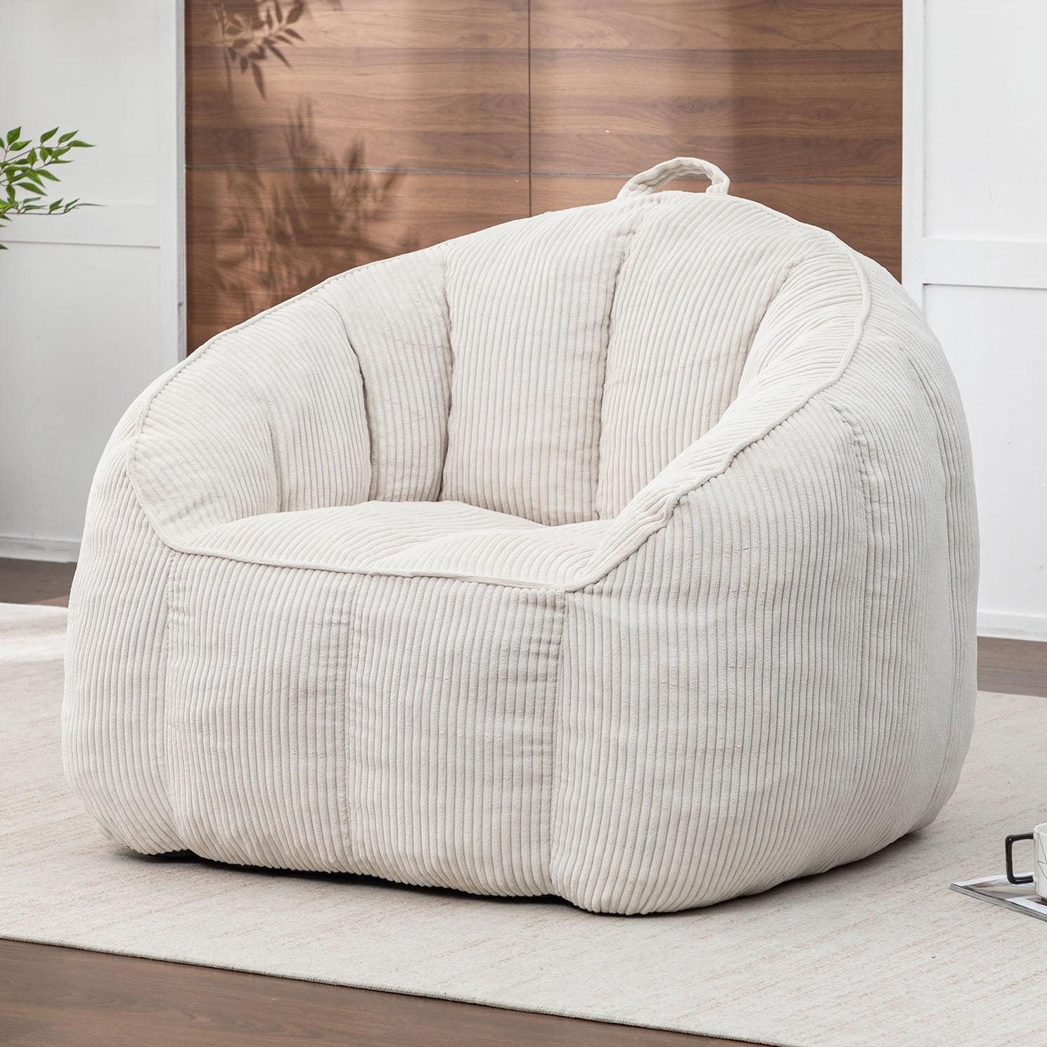 CQSXDA Giant Bean Bag Chair Sofa in Corduroy for Adults and Teens with Built-In Armrests for Any Living Space, Beige