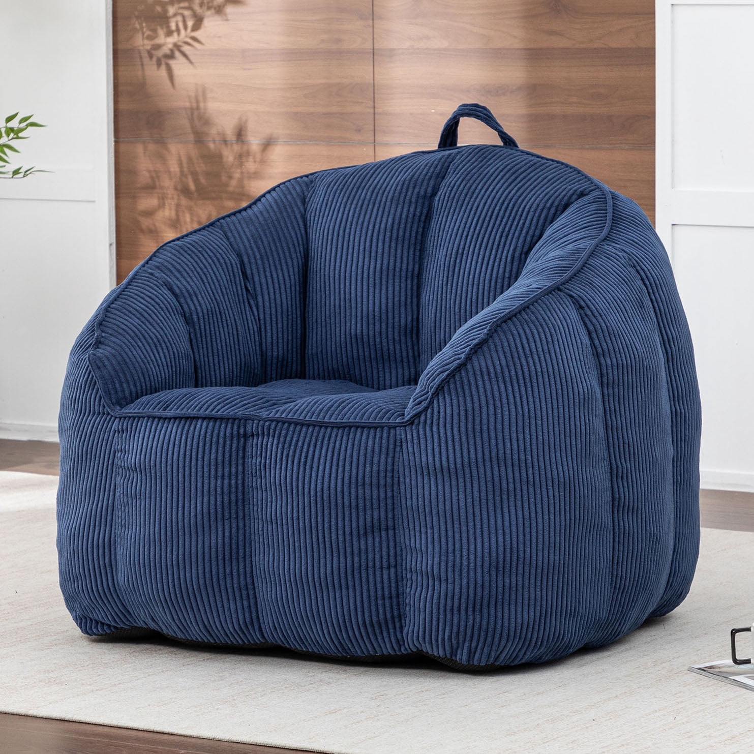 CQSXDA Giant Bean Bag Chair Sofa in Corduroy for Adults and Teens with Built-In Armrests for Any Living Space, Dark Blue