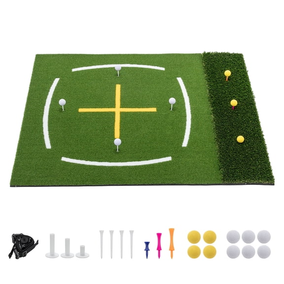 CQSXDA Golf Hitting Mat 5x4 Feet With Cross Stance Guide And 7 Tee Positions For Indoor Outdoor Training