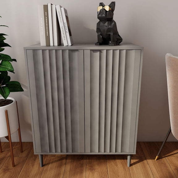 CQSXDA  Grey Modern Kitchen Storage Cabinet with Open Shelving and Enclosed Space for Versatile Storage