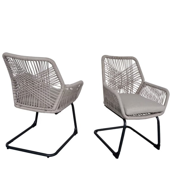 CQSXDA Grey PE Rattan Outdoor Armchair Set of 2 with Spring Mechanism and Washable Cushion for All-Weather Patio Garden and Backyard Use