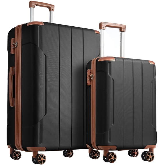 CQSXDA Hardshell ABS Luggage Set 2 Piece Expandable Suitcase with TSA Lock and Spinner Wheels for Men and Women Travelers, Black Brown