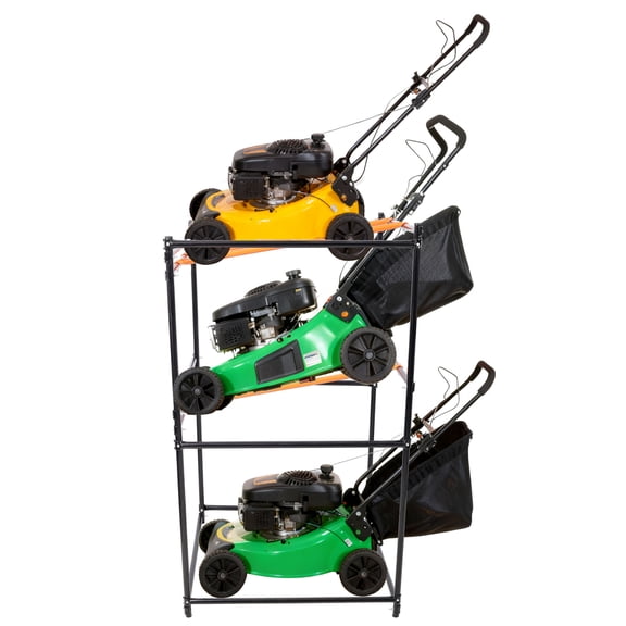 CQSXDA Heavy-Duty 3-Tier Lawn Mower Storage Rack, Holds 3 Lawn Mowers, 330LB Capacity, Space-Saving Steel Organizer