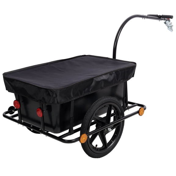 CQSXDA Heavy-Duty Bike Cargo Trailer with Waterproof Cover, Black Steel Frame Support Bar, with Removable Box Utility Trailer for Shopping and Camping Outdoor Activities