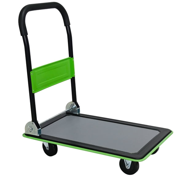 CQSXDA Heavy Duty Flatbed Cart for Loading and Storage, 330lbs Capacity, Foldable Hand Truck with 360 Degree Swivel Wheels, Green