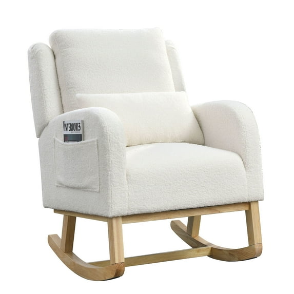 CQSXDA High Backrest Lounge Rocking Chair In Modern Design With Two Side Pockets For Storage, Ivory