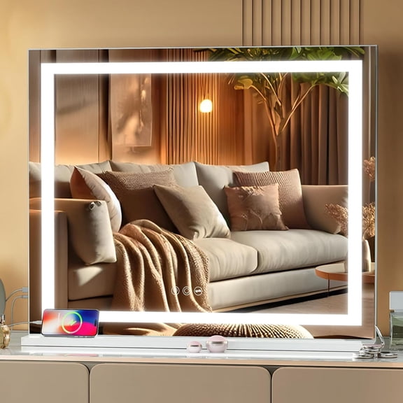 CQSXDA Illuminated Vanity Mirror With Crystal Light Strip White 31.5" x 22.8" Makeup Mirror 10X Magnification Stylish Design