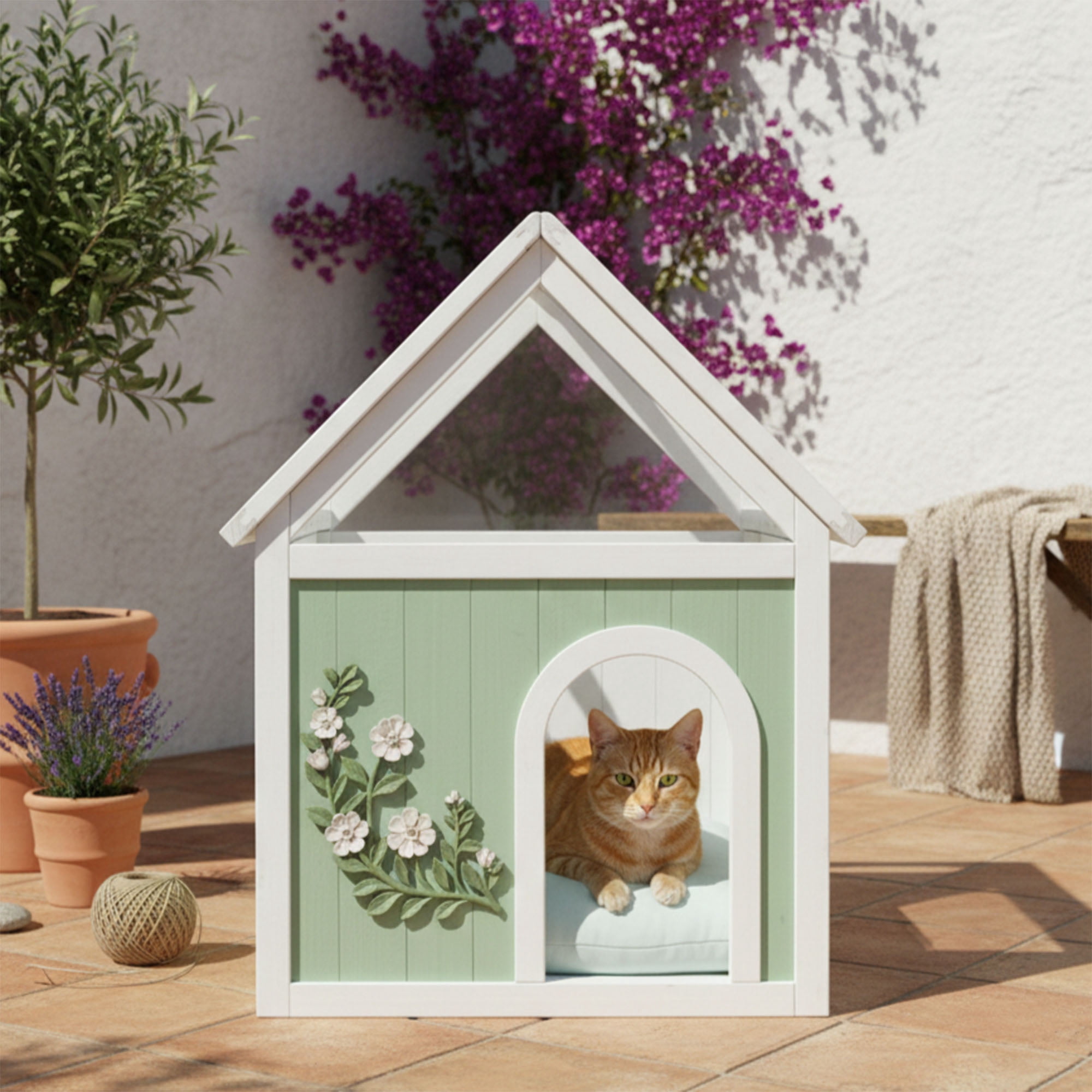CQSXDA Indoor Cat House with Acrylic Roof for Small Cats and Dogs - FSC-Certified Wooden Pet House