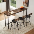 thumbnail image 1 of CQSXDA Industrial Long Bar Table Set with 3 PU Upholstered Bar Stools, Rustic Brown and Black Finish, Kitchen Breakfast Table, 1 of 15