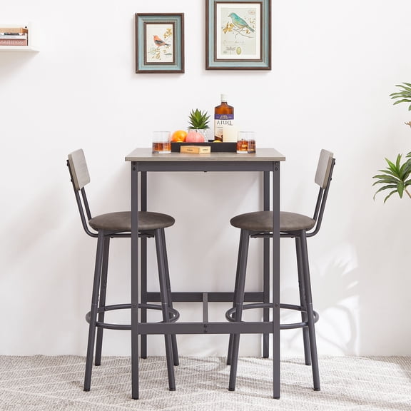 CQSXDA Industrial Style Grey Bar Table and 2 PU Upholstered Stools, for Dining Room, Study or Home Bar Areas
